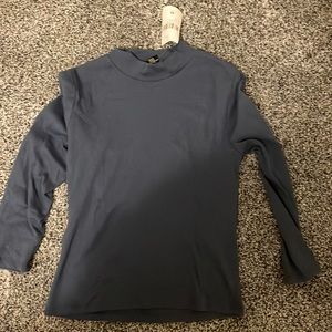 Blue mock Neck slightly cropped long sleeve